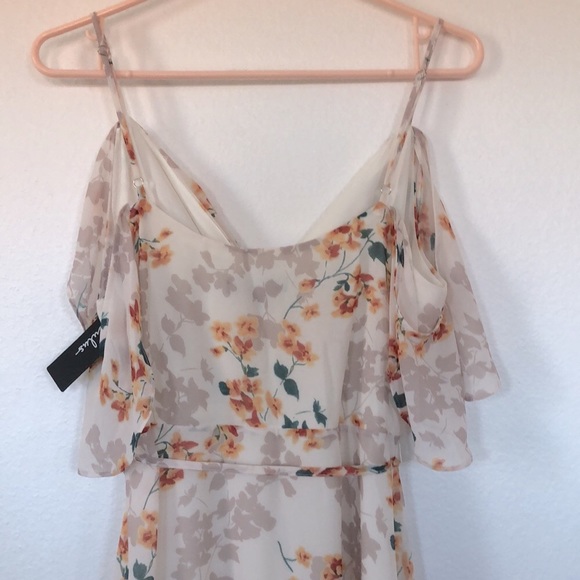 NWT Lulus Shadow Blooms Cream Floral Print Ruffled Maxi Dress - Picture 9 of 10
